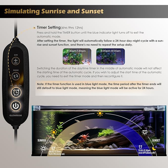 GLOWRIUM Aquarium Light, LED Full Spectrum Freshwater Fish Tank, infinitely dimmable, Fish Tank Light with auto-on/Off Timer (48-53 in)