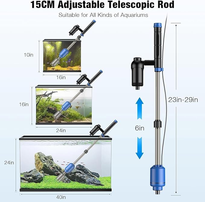 bedee Aquarium Vacuum Gravel Cleaner, 24W Electric Fish Tank Cleaner Vacuum, 6 in 1 Multifunctional Aquarium Cleaner for Automatic Water Change, Wash Sand, Water Circulation and Timed Off