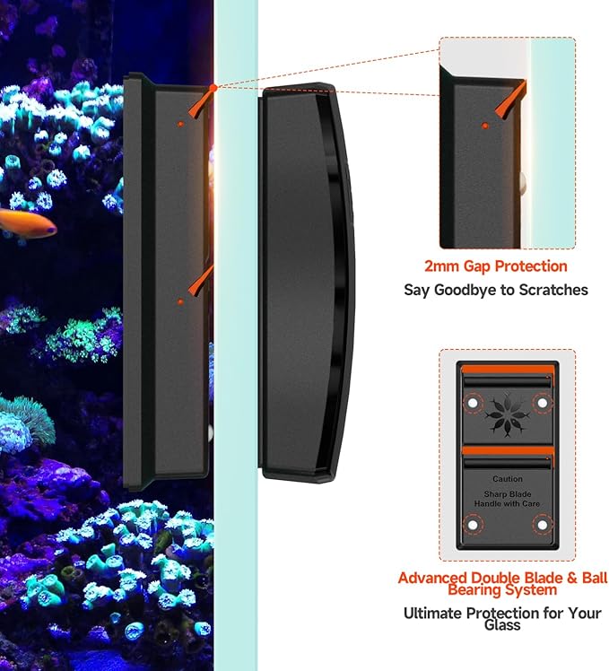 Elyron Dual Scraper Magnetic Aquarium Cleaner, Strong Magnetic Fish Tank Cleaner & Aquarium Algae Scraper for Glass/Acrylic Tanks (Small for 1/2" (12mm) Thick Glass)