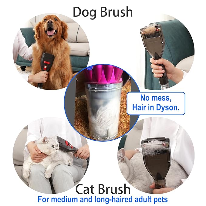 Dog Hair Vacuum Attachment for Dyson Cordless Upright Canister, Groom Tool Pet Shedding Brush for V6 V7 V8 V10 V11 V12 V15 DC40-DC65 UP13-UP30 Animal, Grooming Kit with Extension Hose Adapter