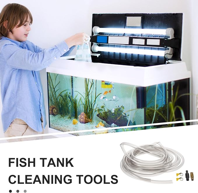 INOOMP Aquarium Siphon Hose Gravel Washer Vacuum 5m PVC Metal | Water Transfer Tube with Clamp, Freshwater and Saltwater Cleaning, Hose Replacement Kit for Turtle Tank