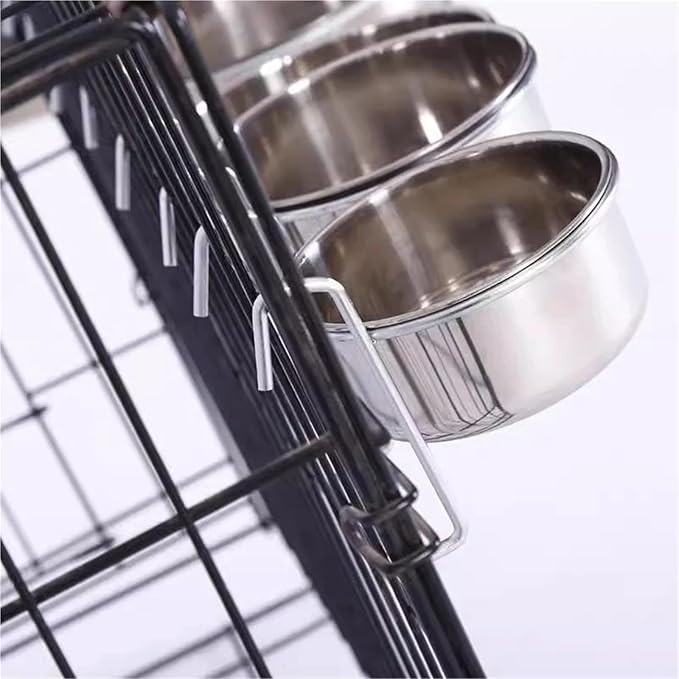 1PCS Crate Dog Cat Bowl Stainless Steel Hanging Pet Cage Bowl Food Water Feeder Coop Cup for Cat Puppy Birds Rats 5 Sizes(16CM)
