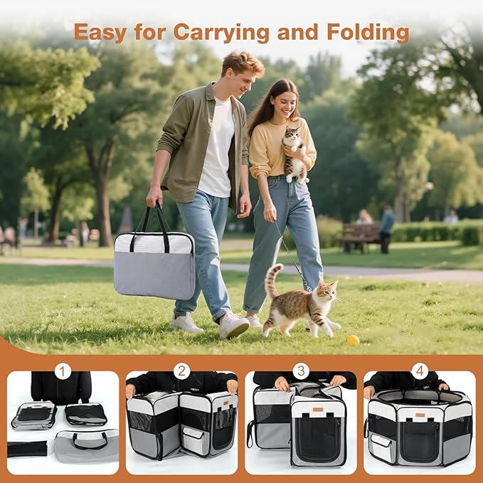 Want to Give Your Kittens & Puppies a Safe, Independent Space? Try Lekereise: 47"×16" Portable Cat Playpen, 2-in-1 Dog Playpen, Independently Usable, with a Carry Bag. Play Freely Anywhere!