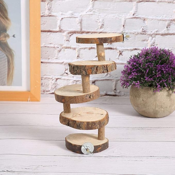 Wooden Hamster Ladder, 5 Layers Parrot Toy Climbing Stairs Pet Toys Perches Cage for Pet Playing Relaxing