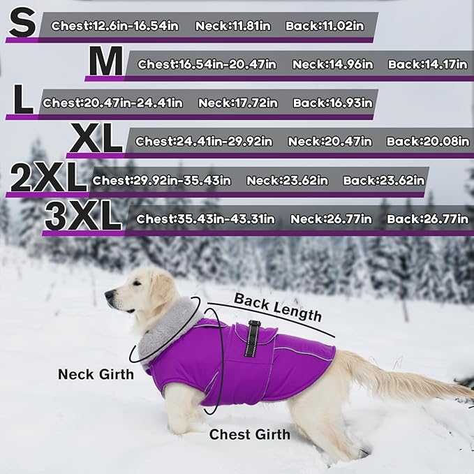 Lelepet Warm Dog Winter Coats for Small Dogs Waterproof Dog Jacket Reflective Pet Fleece Vest Windproof Cold Weather Coats with Adjustable Buckle & Leash Hole, Purple, S
