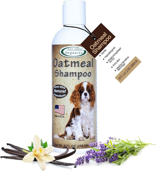 Oatmeal Dog Shampoo for Itchy Skin - Gentle, pH-Balanced Cleanser with Calming Vanilla & Lavender - Ideal for Dry, Flaky & Sensitive Coats - Mild Formula for Comfort (8 Ounce)