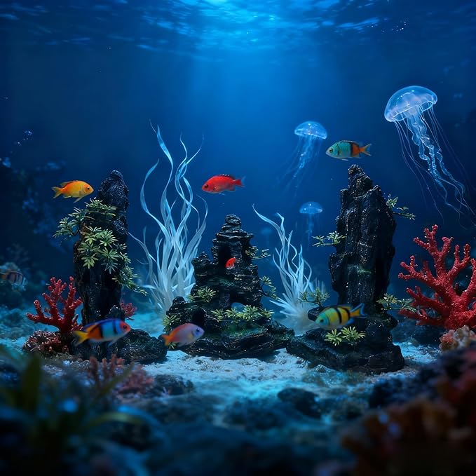 Large Aquarium Decoration - Resin Rockery Landscape Castle Decoration Fighting Fish Hiding Cave Fish Tank Ornaments Accessories - Height 14.3 inches (Green)