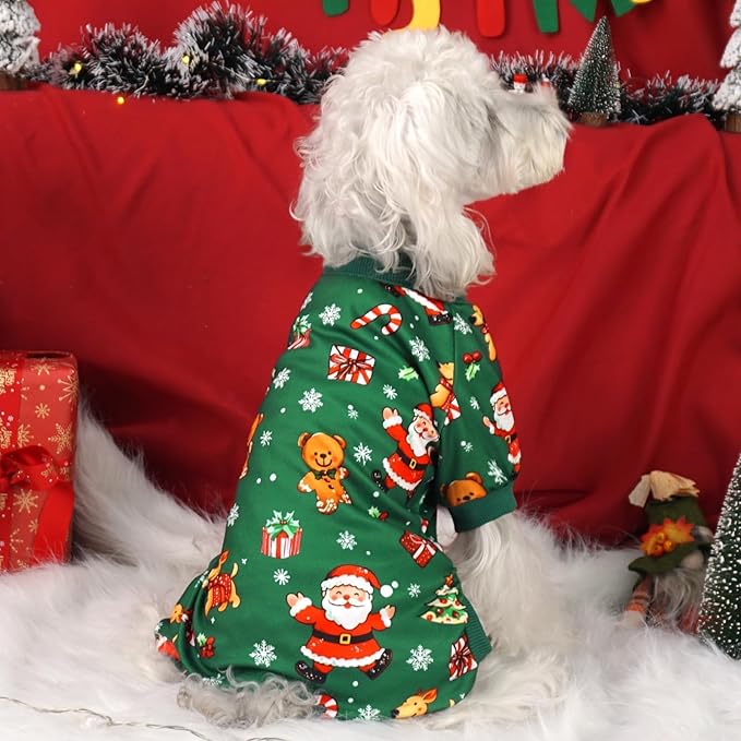 Xpudac 4 Pack Christmas Dog Pajamas Santa Pet Clothes Cute Reindeer Dog Pajamas for Small Medium Dogs(Large) L