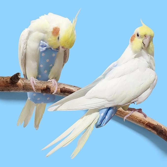 VANFAVORI Bird Diaper Harness Flight Suit Clothes with 80 Inch Flying Leash Rope for Parrots Conure Cockatiel Pet Birds Weight 80-105 Grams, M Size Lemon, Including A Cotton Pad