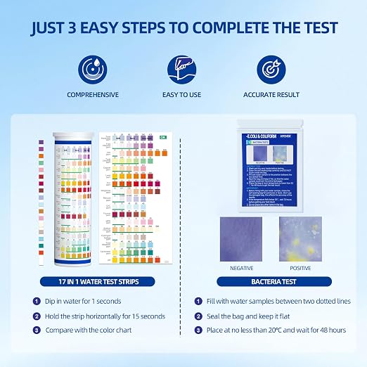 21 in 1 Accurate Drinking Water Test Kit, Well Water Testing Kit | 145 Strips + 4 Bacteria Tests, Home Tap Water Tester for Iron Lead Nitrate Fluoride Chlorine Copper Hardness pH and More