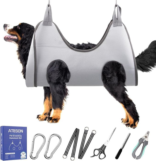 ATESON Pet Grooming Hammock Harness for Large Giant Dogs Nail Trimming, Dog Sling for Cutting Nails, Dog Hanging Holder Hanger with Nail Clippers, Nail File, Scissors XXXL