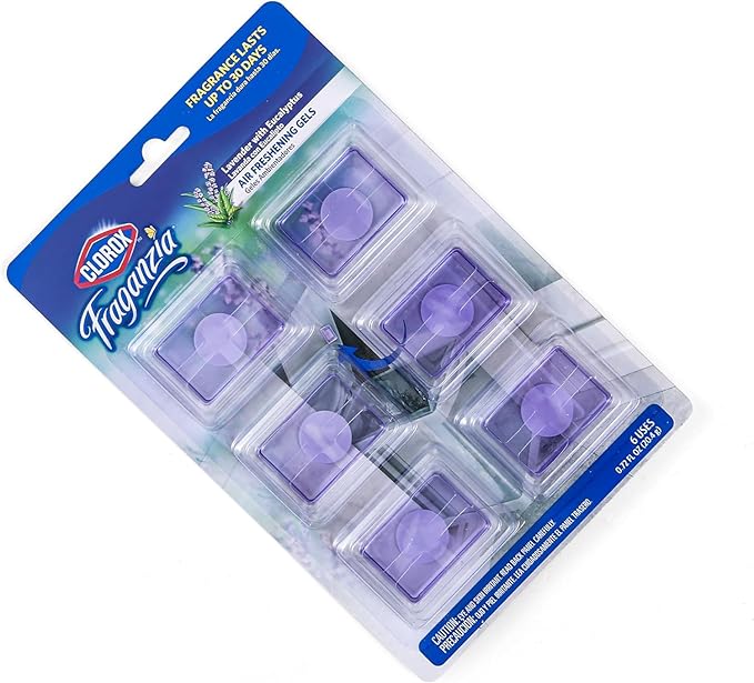Clorox Fraganzia Stick-On Gel Fresheners, Lavender with Eucalyptus Trash Can Deodorizer Up to 30 Days Scent, Odor Absorber for Kitchen, Bathroom, Closet, No Plug or Batteries, 0.12 Fl Oz, 6 Ct - 12 Pk