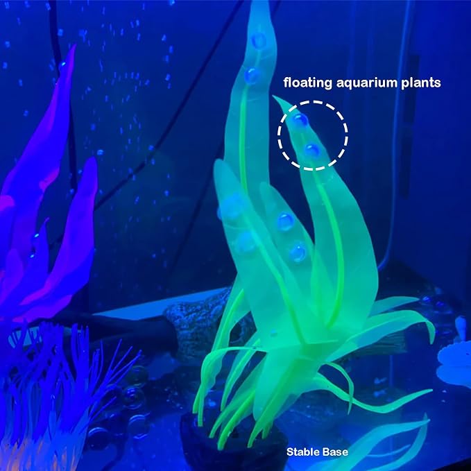 2Pcs Soft Silicone Aquarium Plants Glowing Kelp Fish Tank Plants Decor Artificial Aquarium Plant Decoration Simulation Artificial Water Grass for Fish Tank,Green,7inch