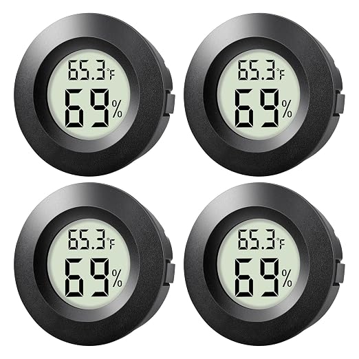 4-Pack Mini Hygrometer Thermometer Indoor Round Humidity Meter | Small Digital LCD Monitor Thermometer Temperature Gauge Humidity Sensor (℉) or (℃) for Reptile Thermostat, Jars
