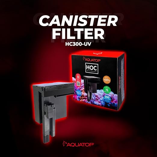 Aquatop Hang-On Canister Filter - Advanced 5 Stage Filtration System - Built-in 7W - Easy, Drop-in Media Tray - HC300-UV