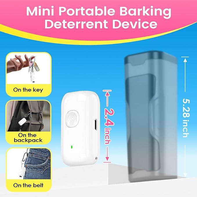 Mini ultrasonic dog bark deterrent device, effectively stops unwanted barking with 50ft,pain free training & behavior aid for indoor/outdoor use,rechargeable portable dog barking stopper（white）