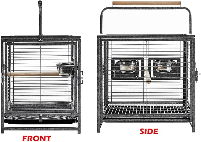 Deluxe Portable Durable Wrought Iron Bite-Proof Bird Travel Parrot Vet Carrier Cage Prevent Beaks Out Pet Products for Parrots Conures Cockatiel Amazon African Grey Include Cage Cover