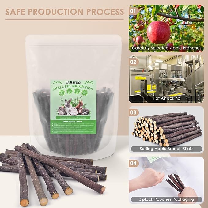 Bissap Apple Sticks for Rabbits, Natural Bunny Chew Toys and Treats for Chinchilla Guinea Pig Hamster Gerbil Small Animals Pet Apple Wood Stick Toys Teeth Grinding (460g/1lb)