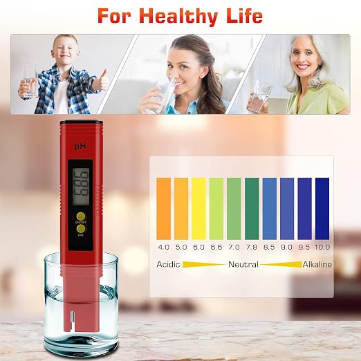 PH Meter for Water Hydroponics Digital PH Tester Pen 0.01 High Accuracy Pocket Size with 0-14 PH Measurement Range for Household Drinking, Pool and Aquarium (1, Red, Normal)