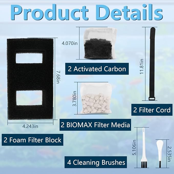 2Aquarium Filter Media Set for Fluval SPEC, EVO Betta Flex Desktop Aquarium | Filter Media Replacement Includes Biomax Filter Media, Carbon Filter Refills, Foam Filter, Filter Cord and Cleaning Brushes