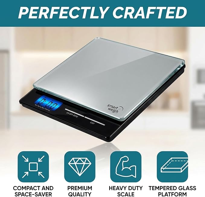 Smart Weigh Professional USPS Postal Scale with Tempered Glass Platform, Multiple Weighing Modes and Tare Function, Silver Shipping Scale, Platform Scale, 11 pounds/ 5 Kilograms