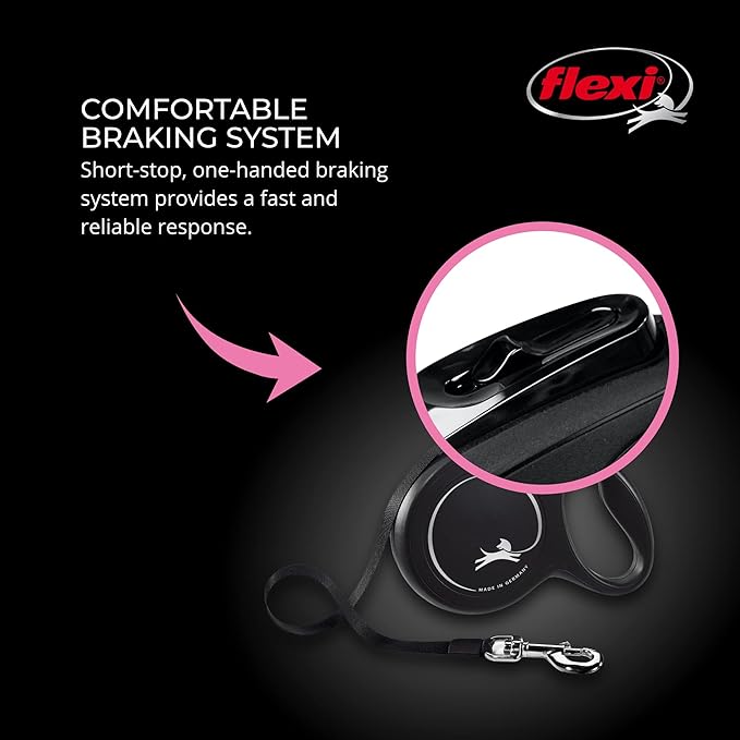 FLEXI® Classic XS Cord Retractable Dog Leash (Black)-10 ft for Extra Small, Tiny Dogs up to 18 lbs| Ultra Compact Pocket-Size, 3-Finger Grip, German Quality| Tangle-Free, One-Hand Brake, Pause & Lock
