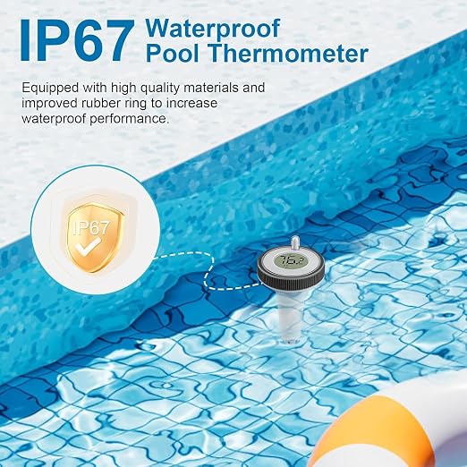 Pool Thermometer Floating Easy Read,Pool Temperature Thermometer Floating | Large Screen Digital Wireless Pool Thermometer Waterproof, Floating Pools Thermometers for Swimming Pools/Fish Tank/Hot Tubs
