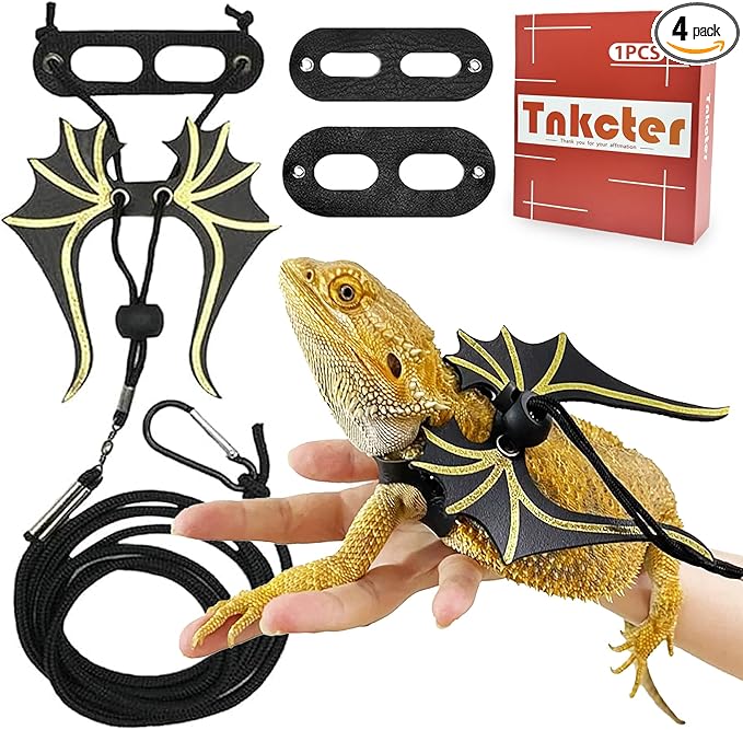 3 Sizes Bearded Dragon Harness and Leash Set with Dinosaur Wings – Adjustable Lizard Leash Harness for Reptiles,Bearded Dragons,Lizards, Geckos Tnkcter