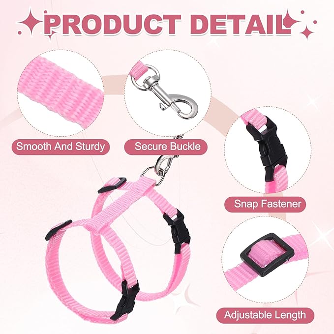 Rabbit Harness and Leash, Escape Proof Bunny Cat Leash Small Animal Harness Soft Adjustable Buckle(2Pcs, Pink) for Bunny Kitten Cats Puppies Walking Hiking Training
