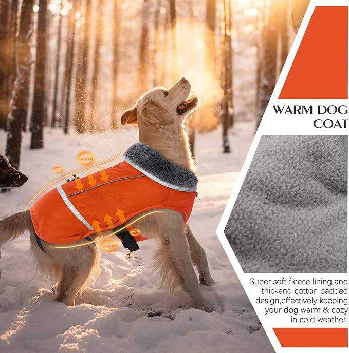 QBLEEV Warm Dog Coat Reflective Dog Jacket, Waterproof Dog Winter Coat Turtleneck Dog Clothes for Cold Weather, Thick Fleece Dog Snowsuit Christmas Dog Vest Pet Apparel for Small Medium Large Dogs 3XL