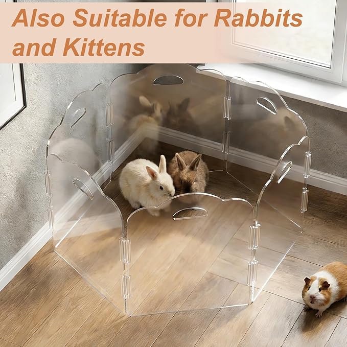 Transparent Acrylic Dog Gate Indoor, Free-Standing Pet Gate, 16" Height (Size S) Foldable 12 Modular Panels, Dog Fence for Doorways, Hallways, Stairs, No Drilling, Perfect for Puppies and Small Pets