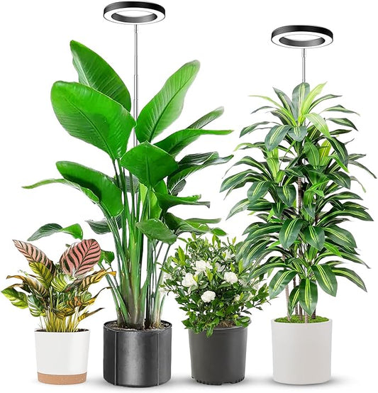 Aokrean 6.3in Grow Light, 80LED Full Spectrum Plant Light for Indoor Growing, Height Adjustable 10"-65", Auto Timer 6/12/16H, 3 Optional Spectrums, Idea for Large Plant, 5V, Black, 2 Pack