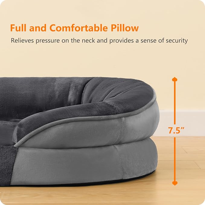 Dwanton Orthopedic Dog Bed for Extra Extra Large Dogs with Gel Memory Foam, Waterproof Dog Sofa, Washable Pet Bed with Four Sided Bolster Cushion, Removable Cover & Non-Slip Bottom, 53", Dark Grey