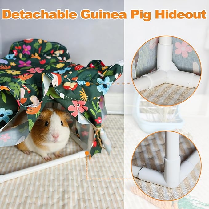 Guinea Pig Hideout Tent Guinea Pig Tunnel Bed House Cave Detachable Bunny Hiding Hut with Curtain for Chinchilla Ferret Hedgehog Hamster Cavy (Colorful)