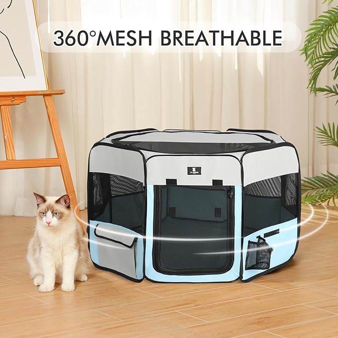 X-ZONE PET Portable Foldable Pet Dog Cat Playpen Crates Kennel/Premium 600D Oxford Cloth,Removable Zipper Top, Indoor and Outdoor Use (XL, Blue)