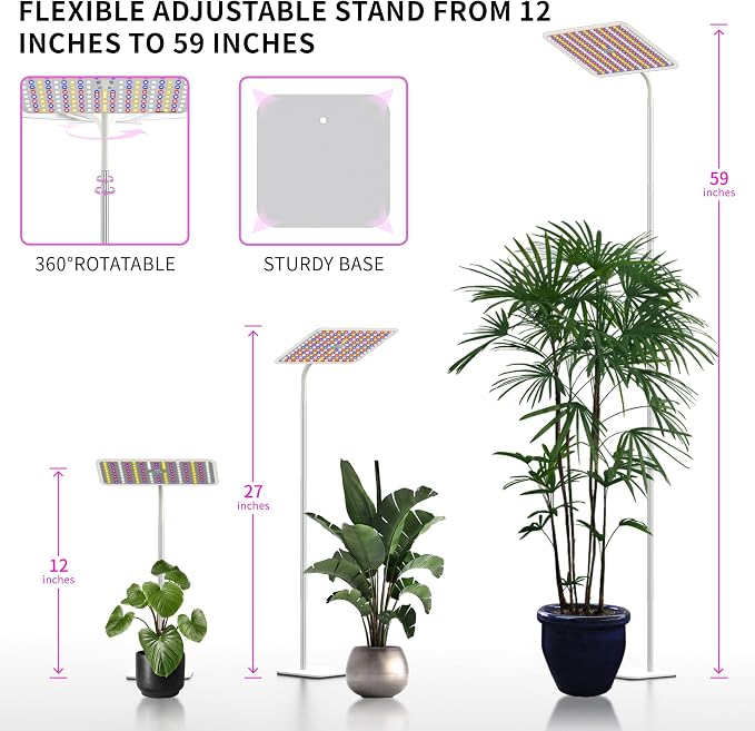 48W Grow Lights for Indoor Plants with Stand, Full Spectrum LED Plant Light for Indoor Plants,12-59 Inches Height Adjustable Growing Lamp with Auto On/Off Timer 4H/8H/12H, 4 Dimmable Brightness | 420 LEDs Full Spectrum Plants Growing Light, 12-60" Heig...