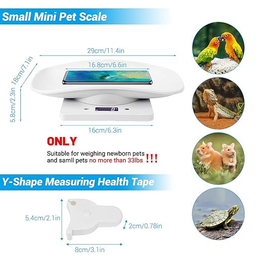 Goldmeet Pet Scale for Small Animals & Kitchen, Max 33lb Capacity with Tape Measure - Ideal for Newborn Kittens/Puppies Under 11 Inches