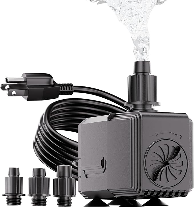 580GPH Amphibious Submersible Water Pump,2200L/H 25W Ultra Quiet Pond Pump Outdoor with 7.2ft High Lift, Adjustable Flow Control &3 Nozzles for Fish Tank, Pond, Fountain, Waterfall, Hydroponics