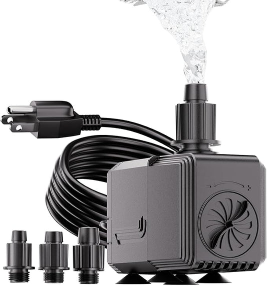 580GPH Amphibious Submersible Water Pump,2200L/H 25W Ultra Quiet Pond Pump Outdoor with 7.2ft High Lift, Adjustable Flow Control &3 Nozzles for Fish Tank, Pond, Fountain, Waterfall, Hydroponics