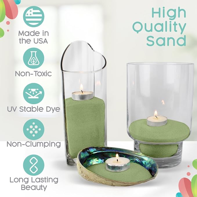 Sandsational Sparkle Sage Unity Sand -1.5 LB (22 oz), Green Colored for Weddings, Vase Filler, Home Décor, Craft, Aquarium, and More