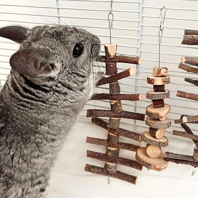 3pcs Small Animal Chews Toy Natural Apple Wood Block Cage Hanging Molars Treats Snack for Hamsters Rabbits Bunny Bird Parrots Chinchilla Guinea Pig Gerbils Squirrels