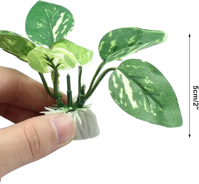 Soft Aquarium Plants Betta Fish Tank Decorations, Green, 2 Inch | Betta Leaf Pad, Silk Plastic Artificial Plants, 4Pcs Set, For Aquarium Reptile Tank Decor