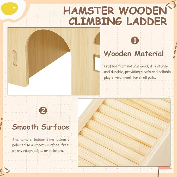 BreezeHug 4 Pcs Hamster Platform Hideout Wooden Tunnel Ladder Playhouse Hamster Game Climbing Toy with Platform Cage Accessories for Pets Dwarf Syrian Mice Degus Gerbils Squirrel(Wave)