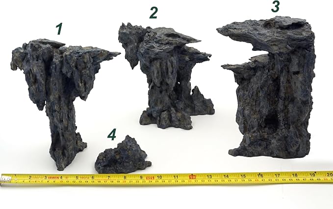 Allcolor Aquarium Rock Decor, 4-Piece Cave of Gods Aquascape, 16-20 in | Four adjustable rock modules form a towering cave landscape with layered passages and ledges.