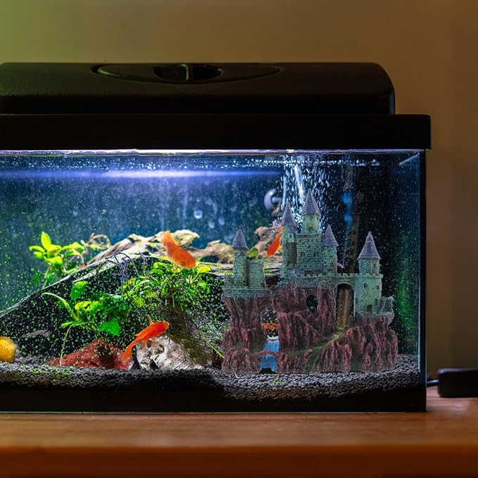 Ipetboom Fish Tank Landscaping Castle Miniature Ornaments Aquarium Ornament Aquarium Castle Decor Simulation Rockery Castle Decor Amphibian Hideout House Statue Set Resin Earth Tones