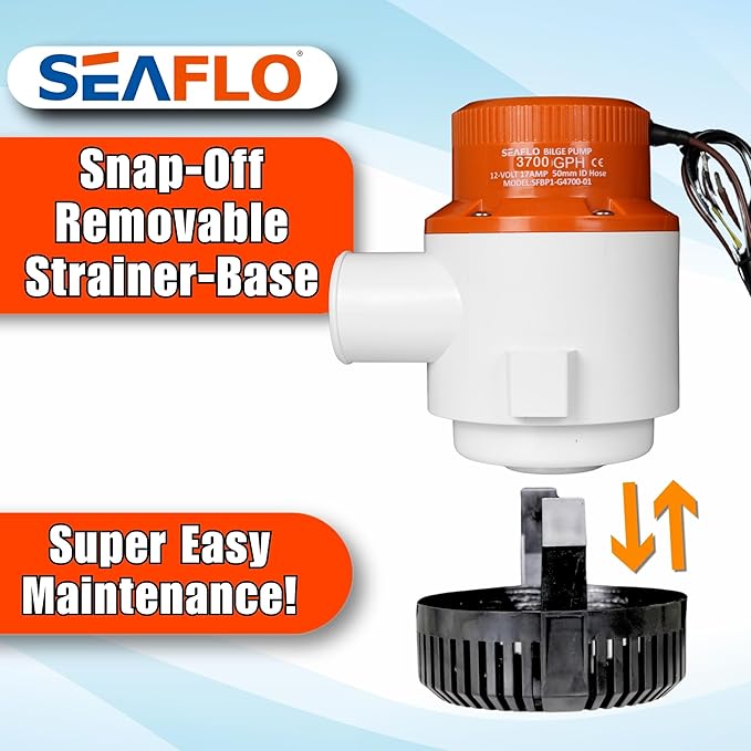 SEAFLO 01 Series 3700 GPH Bilge Pump – 12V, 1-1/2" Outlet, Marine Submersible Pump with Anti-Airlock Protection, CE & Rohs Certified, 4-Year Warranty | Reliable for Boats and Marine Applications