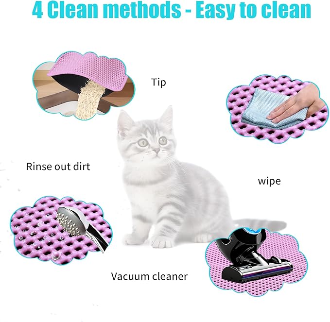 Cat Litter Mat, Kitty Litter Collector, Double Layered Honeycomb Design Waterproof, Anti Urine, Anti Slip, Easy to Clean, Limit Garbage (35"x24", Pink)