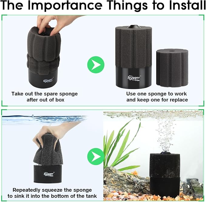 hygger Aquarium Sponge Filter 8-20 Gallon Small Fish Tank Filter for Turtle Breeding Fry Shrimp Snails Betta Air-Powered Filter with Reusable Biochemical Ball Spare Sponge Foam Filter