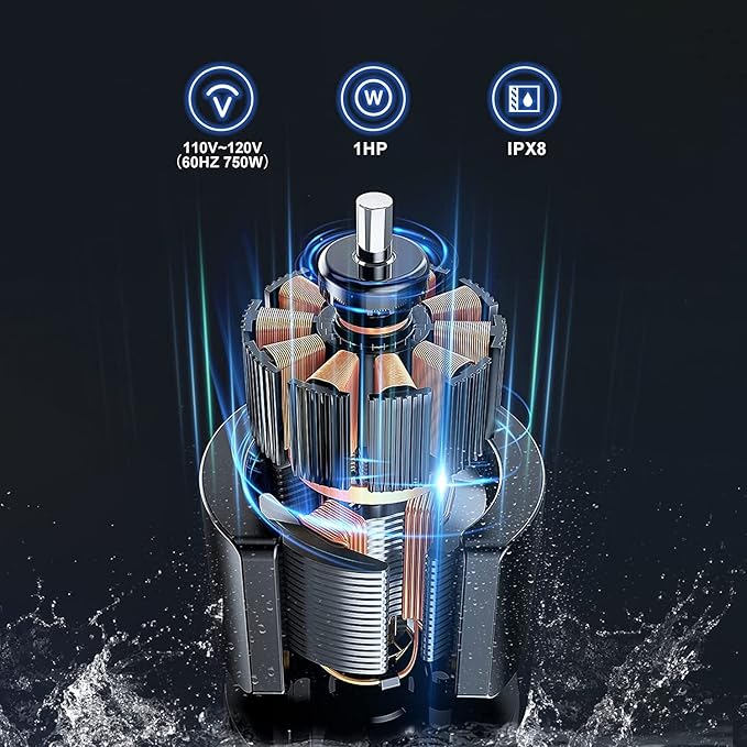 Sump Pump Submersible 1HP 3700GPH Utility Water Pump Portable Transfer Electric Water Sump Pumps with 8 Accessories for Swimming Pool Draining Hot Tub Pond Basement
