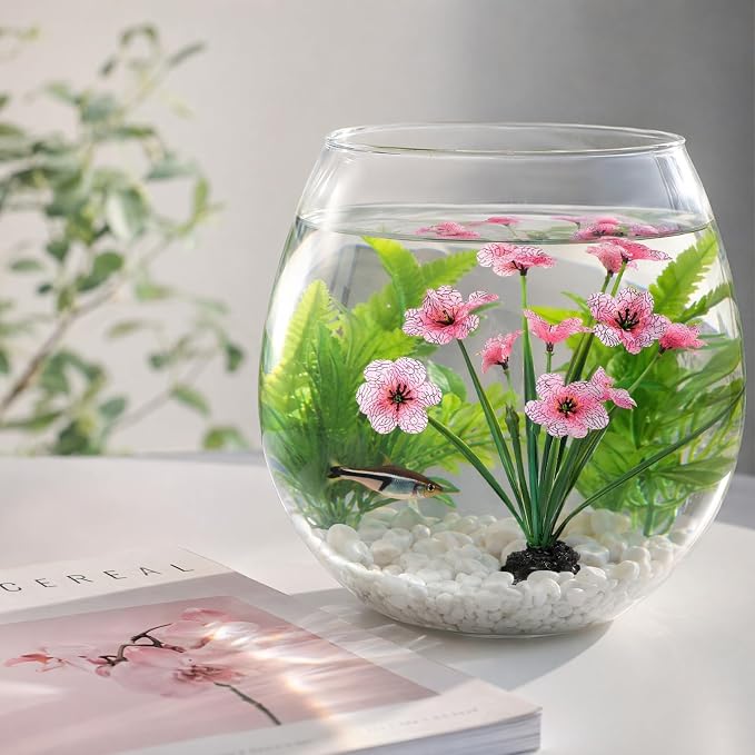 GALPADA Aquarium Plants Plastic for Freshwater Fish Tank Display, 8.26 Inch | Beautiful Artificial Ornaments, Excellent Betta Bowl Accessories, Sturdy Desktop Decorations, Grand Reptile Habitat Additions